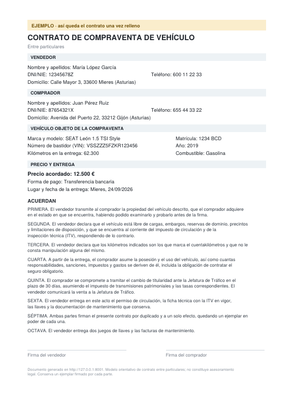 Vista del contrato de ejemplo